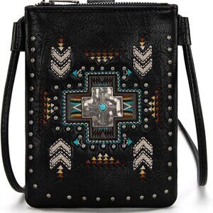 NWT American Bling by Montana West Cell Phone Crossbody, Spiritual Black, 6.5"L